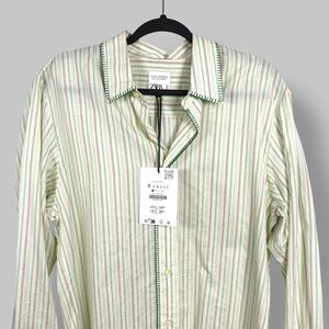 Zara Green Striped Button Up Shirt Men’s Small NWT Lightweight Casual